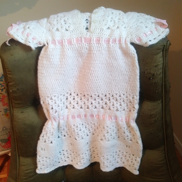 4 Pieces Crocheted Baptism Christening Gown, Doll Gown - Picture 2 of 8